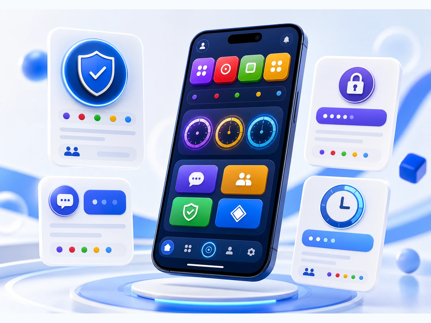 Bright modern support card panel with safety icons